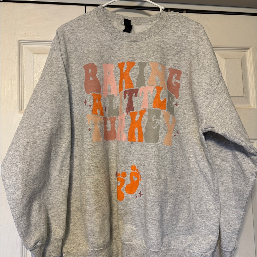 Gray Crew Neck Sweatshirt - Baking A Little Turkey